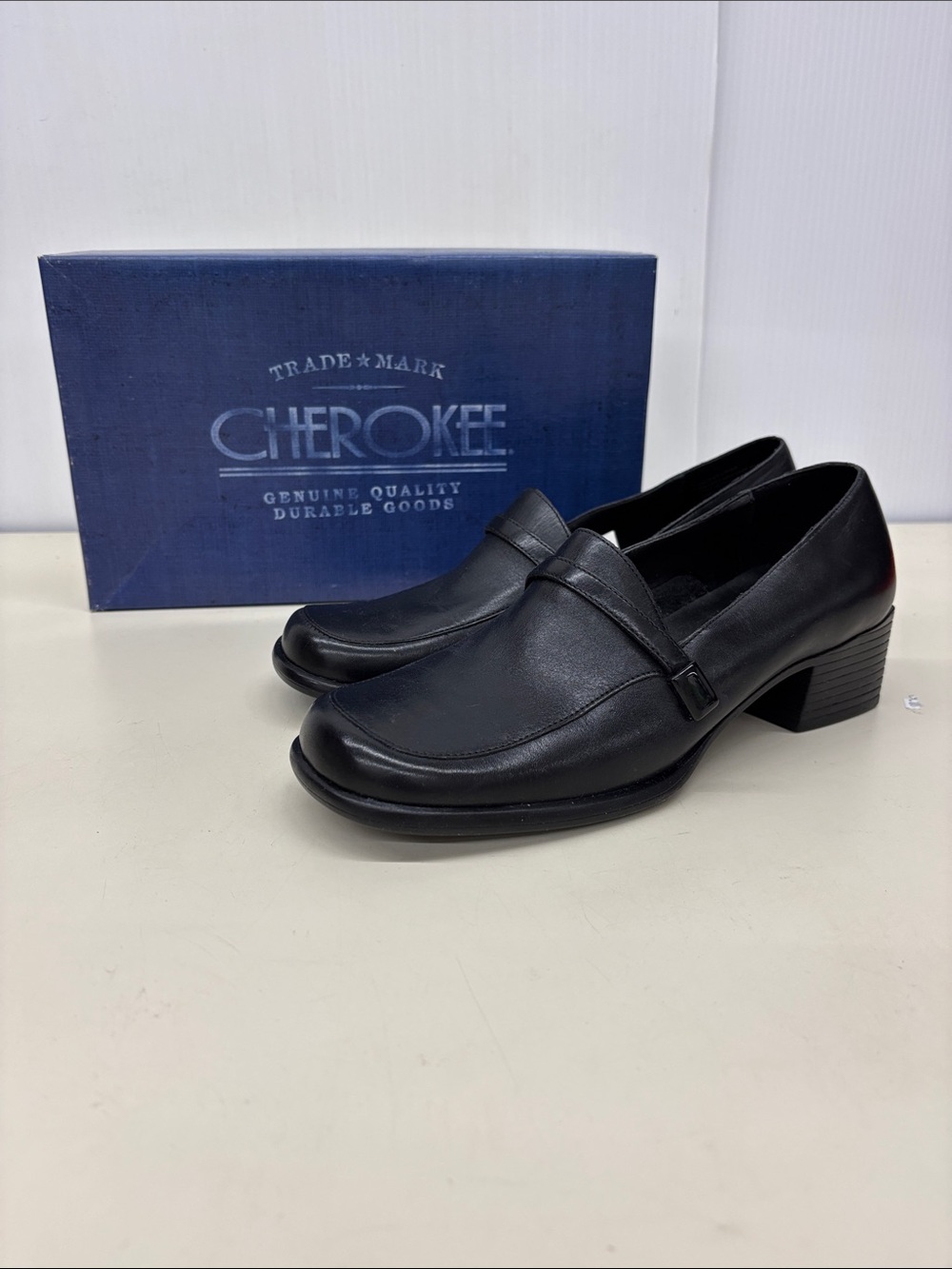 Cherokee Black Leather Slip-On Heeled Loafers for Men